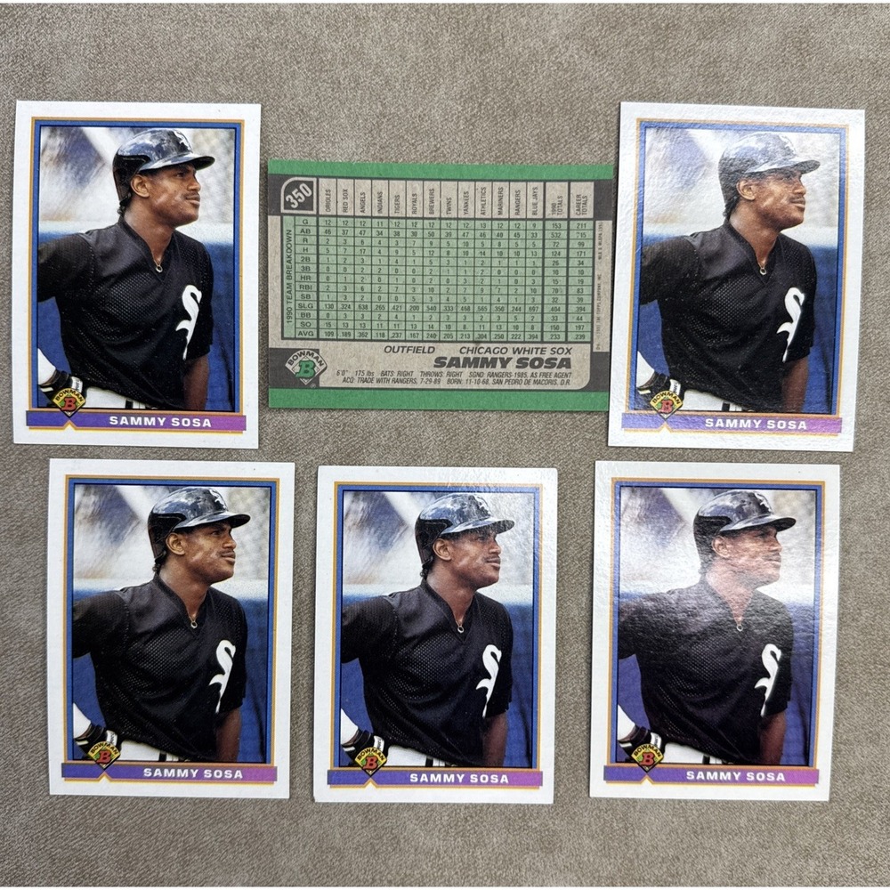 1991 Bowman Baseball Sammy Sosa #350‎ Chicago White Sox Card Lot Of 6 Ungraded